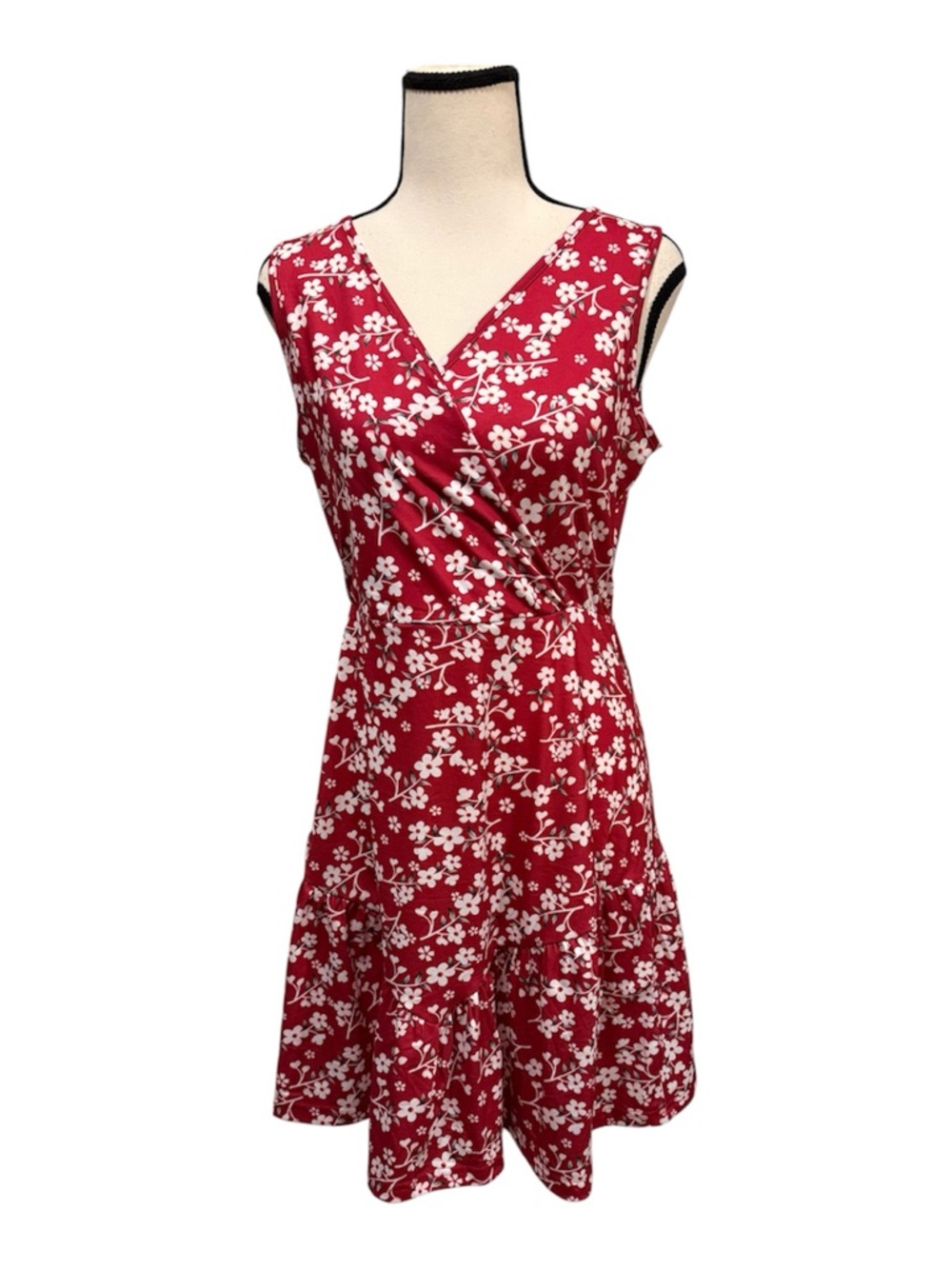 Naggoo | Floral Red Sleeveless Wrap-Style Mini Dress